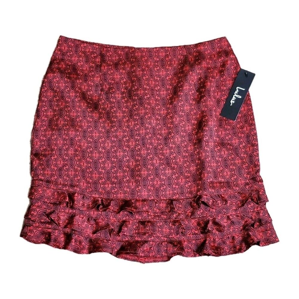 Lulus Womens Sz XS Red Damask Classic Zipper Hook & Eye Mini Skirt New with tags